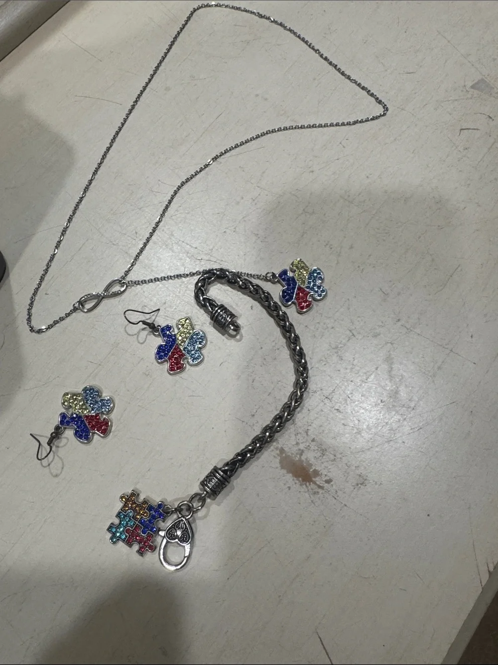 Multicolor Puzzle Charm Jewelry Set - Silver Tone